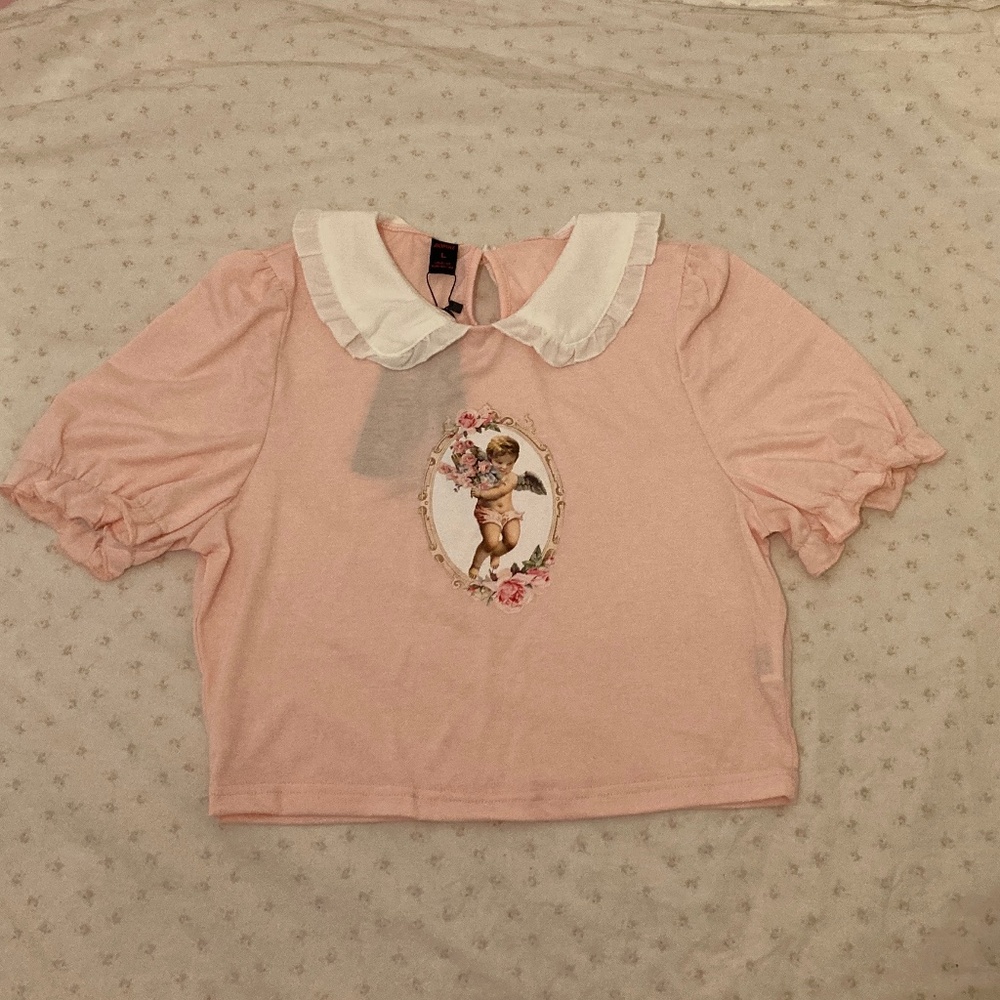 Cute Pink Crop Top with Peter Pan Collar